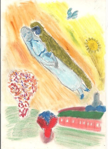 Disegno intitolato "Chagall 1" da Paul-Éric Langevin, Opera d'arte originale, Pastello