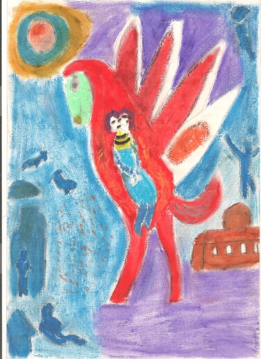 Tekening getiteld "Chagall 3" door Paul-Éric Langevin, Origineel Kunstwerk, Pastel