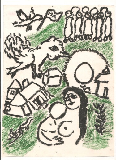 Dessin intitulée "Chagall 4" par Paul-Éric Langevin, Œuvre d'art originale, Pastel