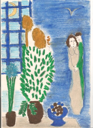 「Chagall 7」というタイトルの描画 Paul-Éric Langevinによって, オリジナルのアートワーク, パステル