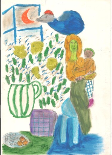 Drawing titled "Chagall 8" by Paul-Éric Langevin, Original Artwork, Pastel