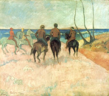 Painting titled "Riders on the Beach" by Paul Gauguin, Original Artwork, Oil