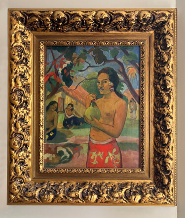 Malerei mit dem Titel "Woman holding a fru…" von Paul Gauguin, Original-Kunstwerk, Öl Auf Keilrahmen aus Holz montiert