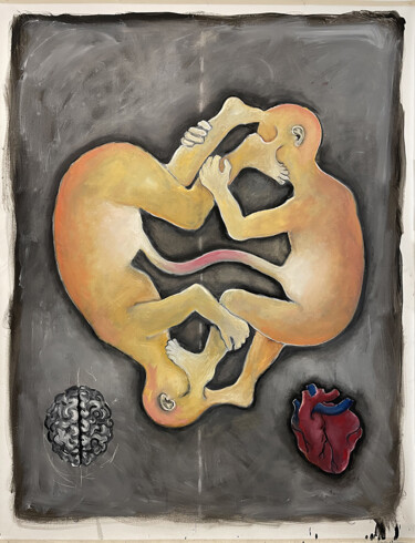 Malerei mit dem Titel "Coeur ou cerveau ?" von Paul Grégoire, Original-Kunstwerk, Öl