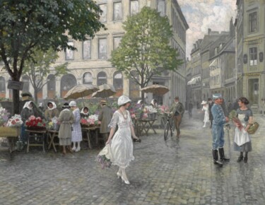 Painting titled "Højbro Plads, Copen…" by Paul Gustav Fischer, Original Artwork, Oil