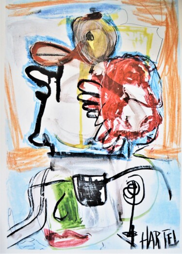 Painting titled "Lady with Duck Hat" by Paul Hartel, Original Artwork, Watercolor