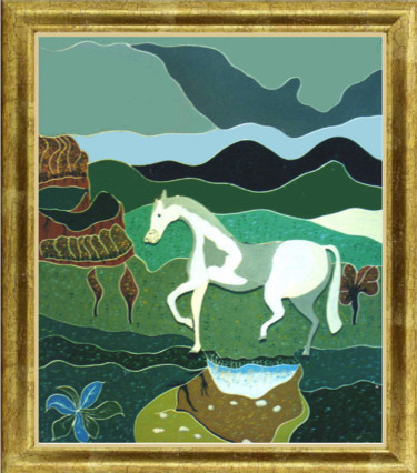 Painting titled "Caballo blanco" by Pauleone, Original Artwork, Acrylic