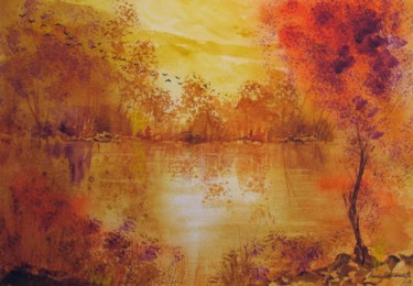 Peinture intitulée "Lac Léman Réserve N…" par Paul Loridant, Œuvre d'art originale, Aquarelle