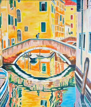 Painting titled "Ponts à Venise" by Paul-Louis Recco, Original Artwork, Acrylic Mounted on Wood Stretcher frame