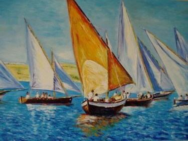 Painting titled "Voiles latines à st…" by Paul-Louis Recco, Original Artwork, Oil