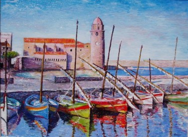 Pittura intitolato "Port de Collioure (…" da Paul-Louis Recco, Opera d'arte originale, Olio