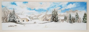 Painting titled "Hiver à Hauteville-…" by Paul Mallet, Original Artwork, Oil Mounted on Wood Stretcher frame