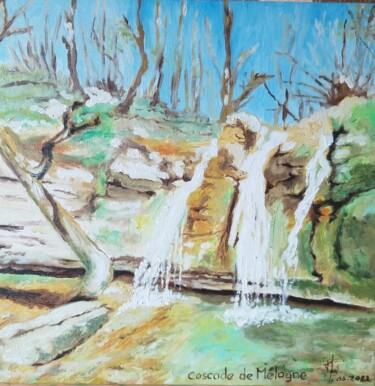 Painting titled "Cascade de la Chara…" by Paul Mallet, Original Artwork, Oil Mounted on Wood Stretcher frame