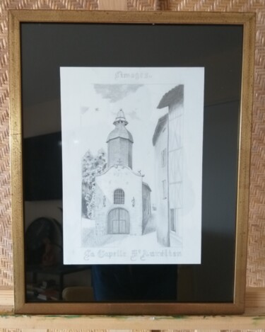 Рисунок под названием "Chapelle Saint Aure…" - Paul Mallet, Подлинное произведение искусства, Графит Установлен на Стекло
