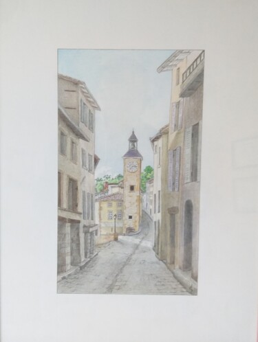 Drawing titled "Trévoux" by Paul Mallet, Original Artwork, Pencil Mounted on Glass