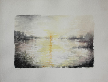Dessin intitulée "Brume sur le lac Kir" par Paul Natter, Œuvre d'art originale, Aquarelle