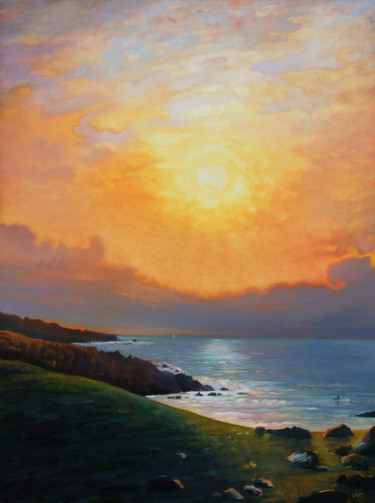 Schilderij getiteld "La côte à Doëlan" door Paul Natter, Origineel Kunstwerk, Olie