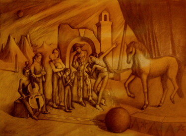 Dessin intitulée "Family Of Harlequin" par Paul Rossi, Œuvre d'art originale, Crayon