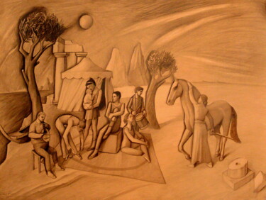 Zeichnungen mit dem Titel "Musiciens et acroba…" von Paul Rossi, Original-Kunstwerk, Bleistift