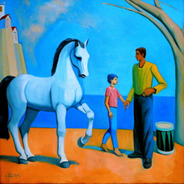 Pittura intitolato "Acrobates et Cheval…" da Paul Rossi, Opera d'arte originale, Olio