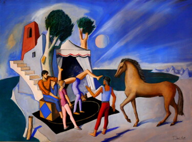 Картина под названием "Acrobates en Paysag…" - Paul Rossi, Подлинное произведение искусства, Гуашь