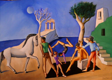 Painting titled "Acrobates en Paysag…" by Paul Rossi, Original Artwork, Gouache