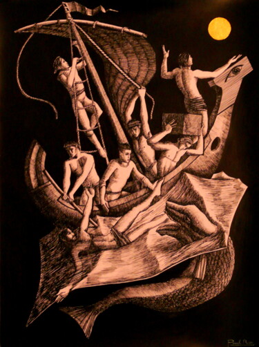图画 标题为“Jonah II” 由Paul Rossi, 原创艺术品, 墨