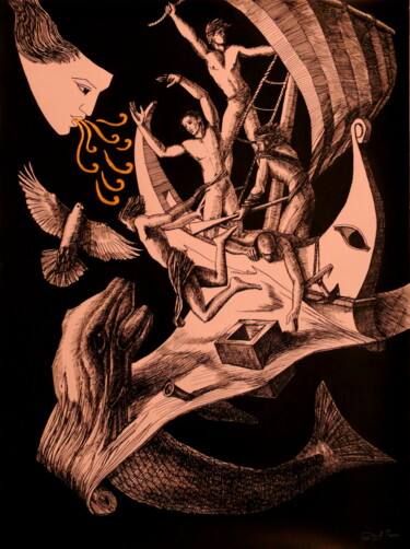 Dibujo titulada "Jonah III" por Paul Rossi, Obra de arte original, Tinta