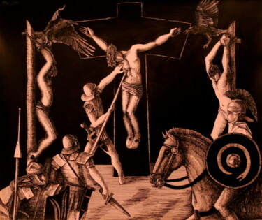 Dibujo titulada "Crucifixion IV" por Paul Rossi, Obra de arte original, Tinta