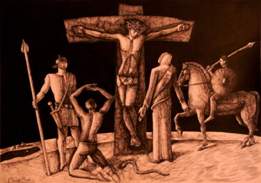 Drawing titled "Crucifixion II" by Paul Rossi, Original Artwork, Ink
