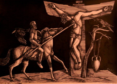 Zeichnungen mit dem Titel "Crucifixion I" von Paul Rossi, Original-Kunstwerk, Tinte