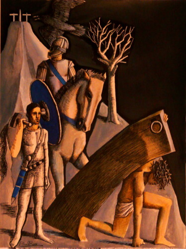 Dibujo titulada "Crist Porte la Croi…" por Paul Rossi, Obra de arte original, Tinta