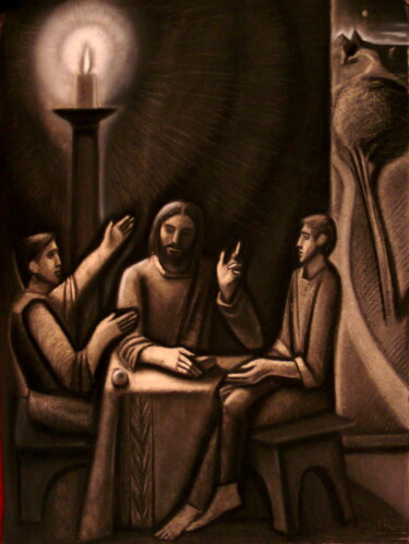 Drawing titled "Emmaus" by Paul Rossi, Original Artwork, Charcoal