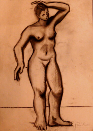 Drawing titled "Etude de Nu" by Paul Rossi, Original Artwork, Charcoal