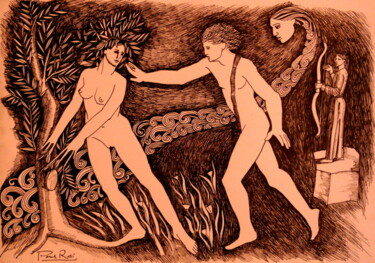 Dessin intitulée "Apollon et Daphne" par Paul Rossi, Œuvre d'art originale, Encre