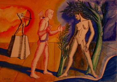 Painting titled "Apollon et Daphne II" by Paul Rossi, Original Artwork, Gouache