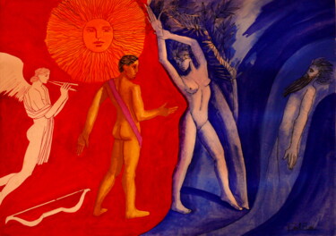 Peinture intitulée "Apollon et Daphne IV" par Paul Rossi, Œuvre d'art originale, Gouache