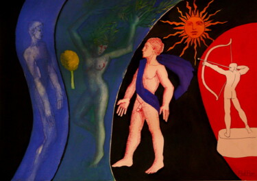 Peinture intitulée "Apollon et Daphne V" par Paul Rossi, Œuvre d'art originale, Gouache