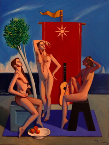 Картина под названием "Le Trois Grace IV" - Paul Rossi, Подлинное произведение искусства, Масло