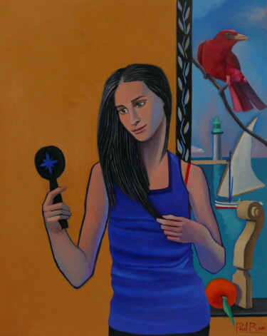 Painting titled "Girl In Reflection" by Paul Rossi, Original Artwork, Oil