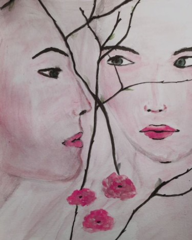 Painting titled "Mother and Daughter" by Paul Simon Hughes, Original Artwork, Ink