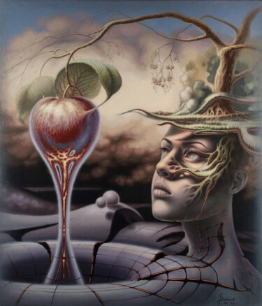 Ζωγραφική με τίτλο "Gravity" από Paul Sadowski, Αυθεντικά έργα τέχνης, Λάδι Τοποθετήθηκε στο Ξύλινο φορείο σκελετό