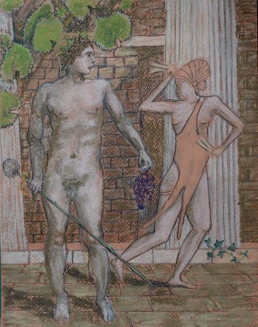 Rysunek zatytułowany „Bacchus / Dionysos…” autorstwa Paul Scott, Oryginalna praca, Pastel