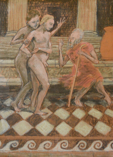 Disegno intitolato "Three philosophers" da Paul Scott, Opera d'arte originale, Pastello