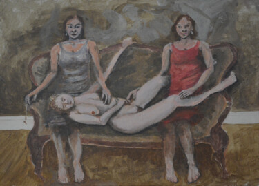 Картина под названием "The red lady" - Paul Scott, Подлинное произведение искусства, Акрил Установлен на Деревянная рама для…