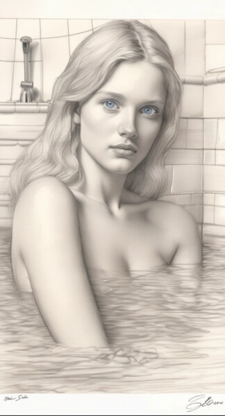 Картина под названием "Morning bath" - Paul Selow, Подлинное произведение искусства, Графит
