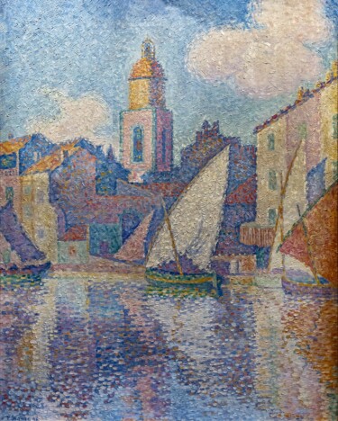 Painting titled "Le clocher de Saint…" by Paul Signac, Original Artwork, Oil
