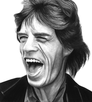 Tekening getiteld "Mick Jagger" door Paul Stowe, Origineel Kunstwerk, Grafiet