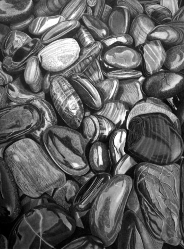 Рисунок под названием "Wet Pebbles #12" - Paul Stowe, Подлинное произведение искусства, Графит