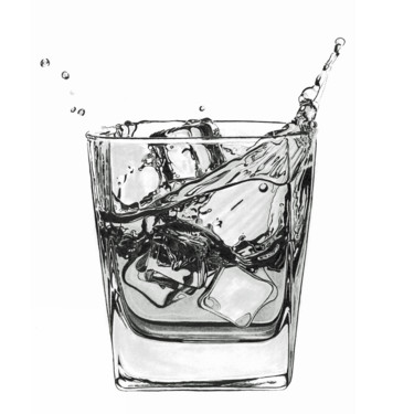 Rysunek zatytułowany „Whisky Splash #3” autorstwa Paul Stowe, Oryginalna praca, Grafit